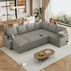 Sofa modułowa w kształcie litery U z chenille, z 2 uchwytami na kubki i portami ładowania, sofa rozkładana do salonu