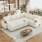 Sofa modułowa w kształcie litery U z chenille, z 2 uchwytami na kubki i portami ładowania, sofa rozkładana do salonu