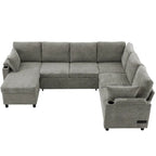 Sofa modułowa w kształcie litery U z chenille, z 2 uchwytami na kubki i portami ładowania, sofa rozkładana do salonu