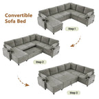 Sofa modułowa w kształcie litery U z chenille, z 2 uchwytami na kubki i portami ładowania, sofa rozkładana do salonu