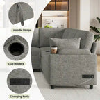 Sofa modułowa w kształcie litery U z chenille, z 2 uchwytami na kubki i portami ładowania, sofa rozkładana do salonu