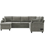 Sofa modułowa w kształcie litery U z chenille, z 2 uchwytami na kubki i portami ładowania, sofa rozkładana do salonu