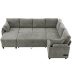 Sofa modułowa w kształcie litery U z chenille, z 2 uchwytami na kubki i portami ładowania, sofa rozkładana do salonu