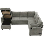 Sofa modułowa w kształcie litery U z chenille, z 2 uchwytami na kubki i portami ładowania, sofa rozkładana do salonu