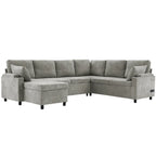Sofa modułowa w kształcie litery U z chenille, z 2 uchwytami na kubki i portami ładowania, sofa rozkładana do salonu