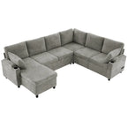 Sofa modułowa w kształcie litery U z chenille, z 2 uchwytami na kubki i portami ładowania, sofa rozkładana do salonu