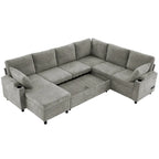 Sofa modułowa w kształcie litery U z chenille, z 2 uchwytami na kubki i portami ładowania, sofa rozkładana do salonu