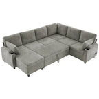 Sofa modułowa w kształcie litery U z chenille, z 2 uchwytami na kubki i portami ładowania, sofa rozkładana do salonu