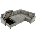 Sofa modułowa w kształcie litery U z chenille, z 2 uchwytami na kubki i portami ładowania, sofa rozkładana do salonu