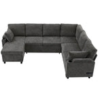Sofa modułowa w kształcie litery U z chenille, z 2 uchwytami na kubki i portami ładowania, sofa rozkładana do salonu