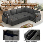 Sofa modułowa w kształcie litery U z chenille, z 2 uchwytami na kubki i portami ładowania, sofa rozkładana do salonu
