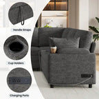 Sofa modułowa w kształcie litery U z chenille, z 2 uchwytami na kubki i portami ładowania, sofa rozkładana do salonu