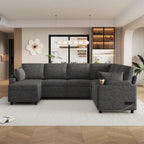 Sofa modułowa w kształcie litery U z chenille, z 2 uchwytami na kubki i portami ładowania, sofa rozkładana do salonu