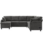 Sofa modułowa w kształcie litery U z chenille, z 2 uchwytami na kubki i portami ładowania, sofa rozkładana do salonu