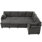 Sofa modułowa w kształcie litery U z chenille, z 2 uchwytami na kubki i portami ładowania, sofa rozkładana do salonu