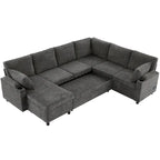 Sofa modułowa w kształcie litery U z chenille, z 2 uchwytami na kubki i portami ładowania, sofa rozkładana do salonu