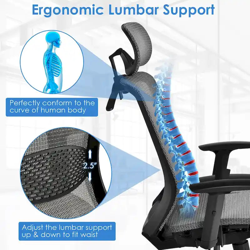 Ergonomiczne krzesło biurowe z wysokim oparciem i siatką, z funkcją odchylania, regulowane krzesło biurowe do użytku domowego