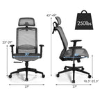 Ergonomiczne krzesło biurowe z wysokim oparciem i siatką, z funkcją odchylania, regulowane krzesło biurowe do użytku domowego