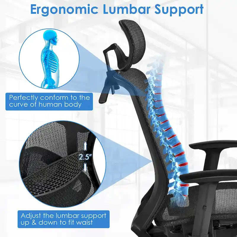 Ergonomiczne krzesło biurowe z wysokim oparciem i siatką, z funkcją odchylania, regulowane krzesło biurowe do użytku domowego