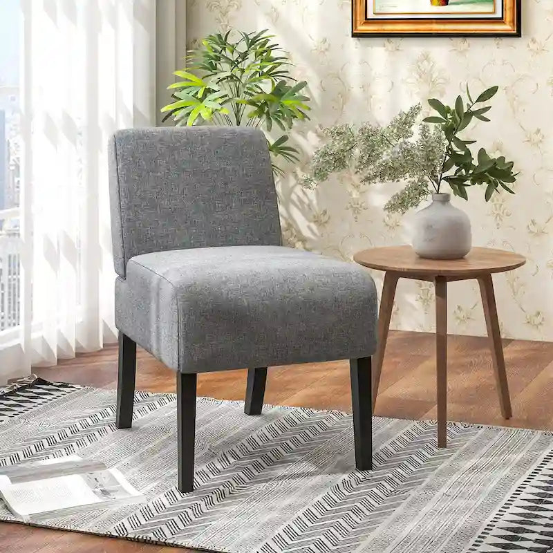 Bezpłatne krzesło Accent Vanity z nogami z drewna kauczukowego, tapicerowanym siedziskiem, w nowoczesnym stylu do sypialni lub biura