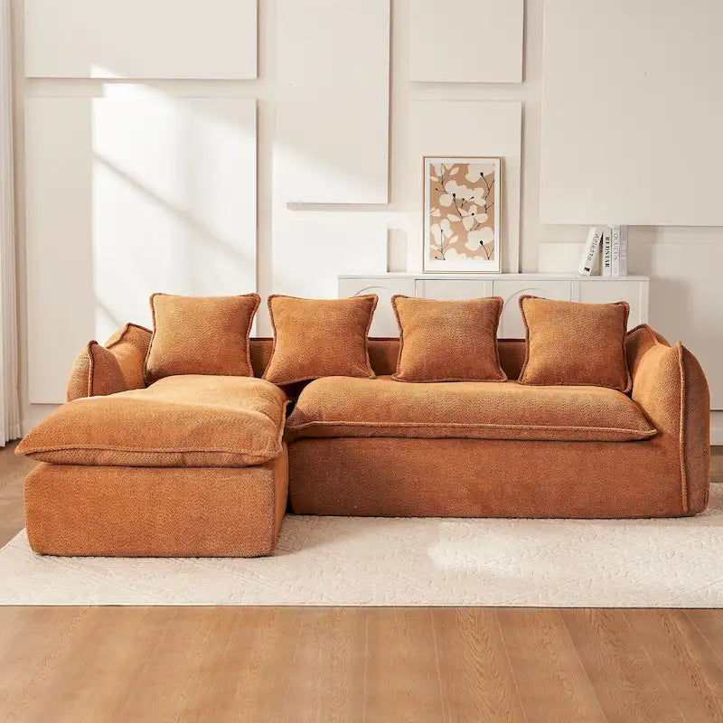 106,3 cala: Sofa narożna w kształcie litery „L” z 3 miejscami, szezlongiem i 4 poduszkami