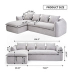 106,3 cala: Sofa narożna w kształcie litery „L” z 3 miejscami, szezlongiem i 4 poduszkami