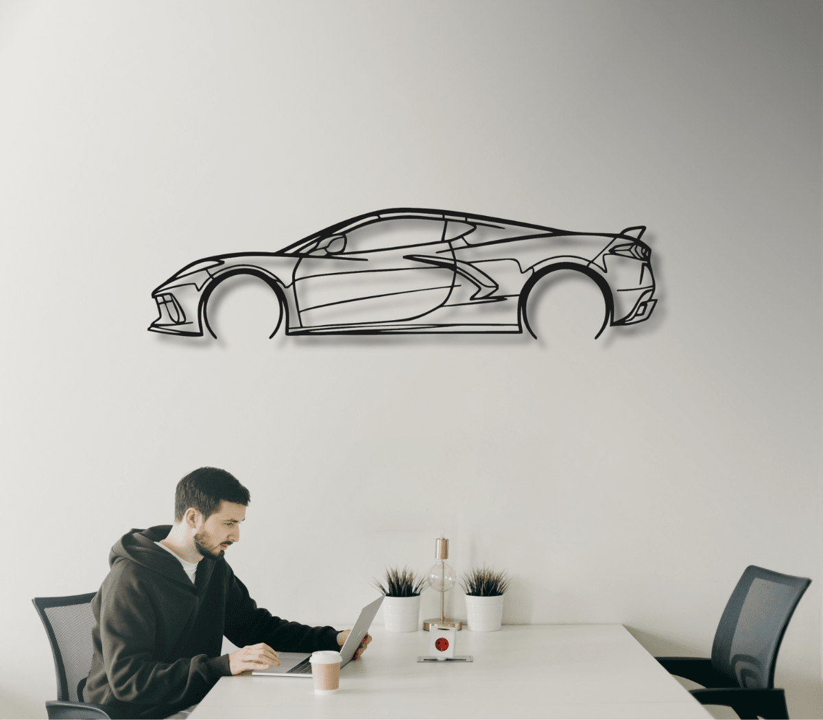 Corvette C8 Chevrolet Auto Silhouette Metall Wandkunst 