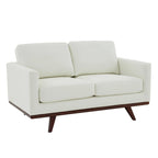 Nowoczesna sofa skórzana Chester dwuosobowa z podstawą z drewna brzozowego do salonu, sypialni, ogrodu, poczekalni - 58.27