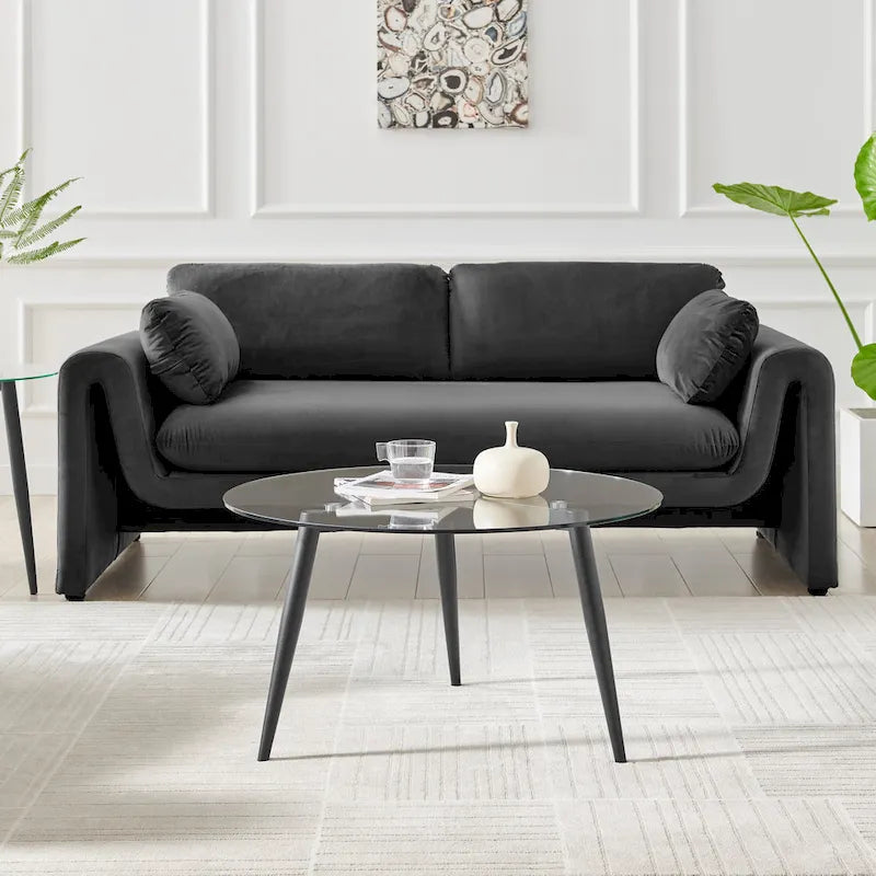 Stolik kawowy ze szklanym blatem i zwężanymi drewnianymi nogami, stolik akcentujący do salonu w stylu Mid-Century Modern
