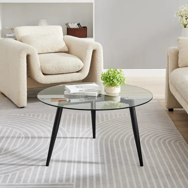 Stolik kawowy ze szklanym blatem i zwężanymi drewnianymi nogami, stolik akcentujący do salonu w stylu Mid-Century Modern