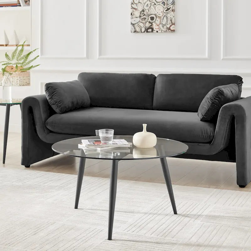 Stolik kawowy ze szklanym blatem i zwężanymi drewnianymi nogami, stolik akcentujący do salonu w stylu Mid-Century Modern