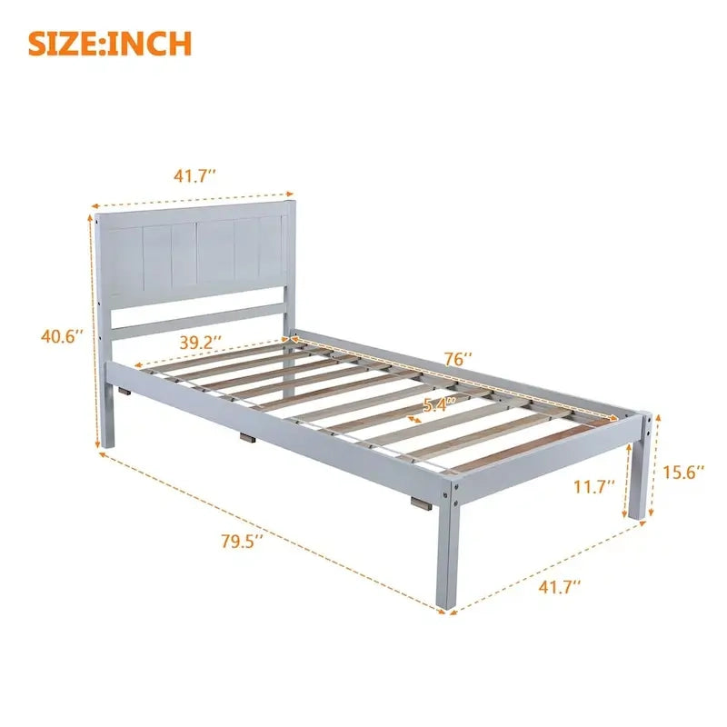 Drewniana Rama Łóżka Platformowego Twin Size, Nie Wymaga Sprężyn Skrzyniowych, Solidne Drewniane Listwy, Meble do Sypialni