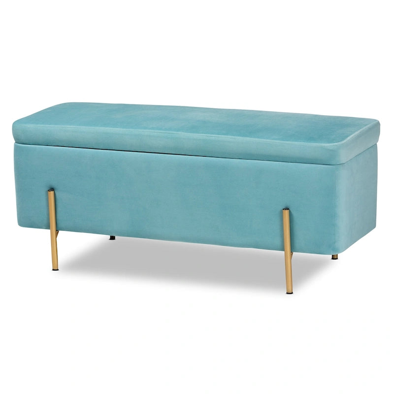 Ławka do przechowywania Rockwell Contemporary Glam&Luxe z aksamitną tapicerką i metalową podstawą