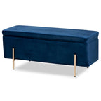 Ławka do przechowywania Rockwell Contemporary Glam&Luxe z aksamitną tapicerką i metalową podstawą