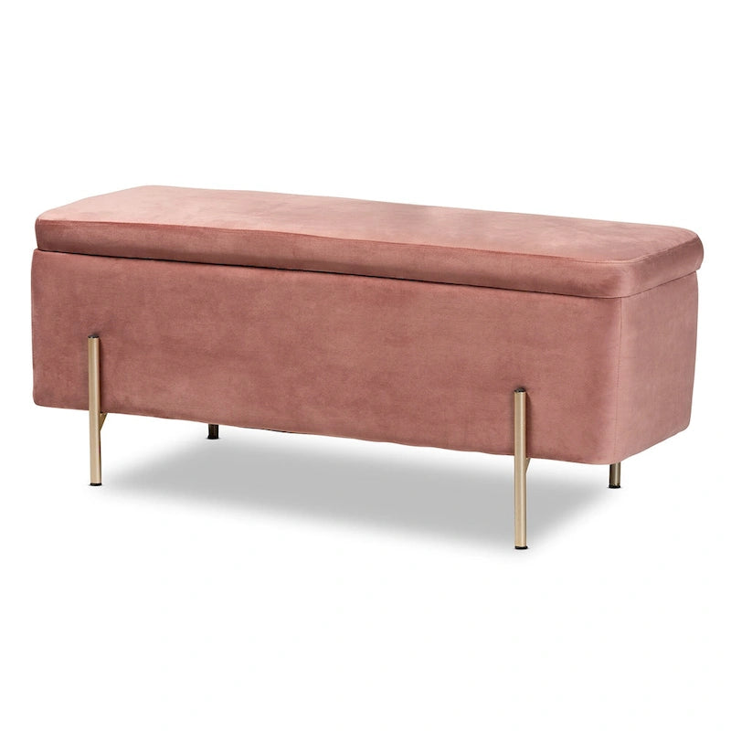 Ławka do przechowywania Rockwell Contemporary Glam&Luxe z aksamitną tapicerką i metalową podstawą