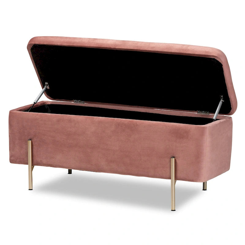 Ławka do przechowywania Rockwell Contemporary Glam&Luxe z aksamitną tapicerką i metalową podstawą