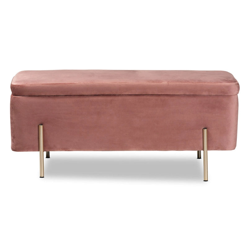 Ławka do przechowywania Rockwell Contemporary Glam&Luxe z aksamitną tapicerką i metalową podstawą