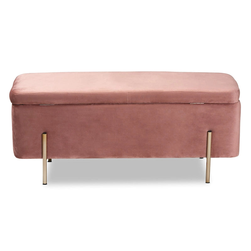 Ławka do przechowywania Rockwell Contemporary Glam&Luxe z aksamitną tapicerką i metalową podstawą