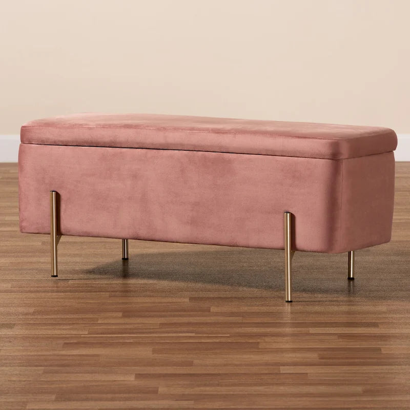 Ławka do przechowywania Rockwell Contemporary Glam&Luxe z aksamitną tapicerką i metalową podstawą