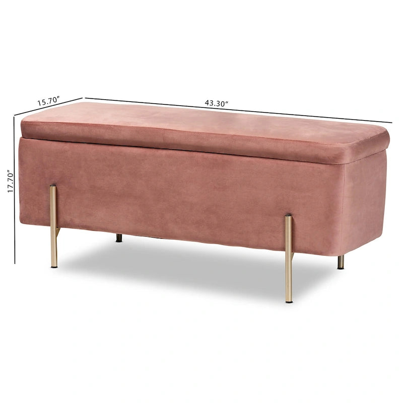Ławka do przechowywania Rockwell Contemporary Glam&Luxe z aksamitną tapicerką i metalową podstawą