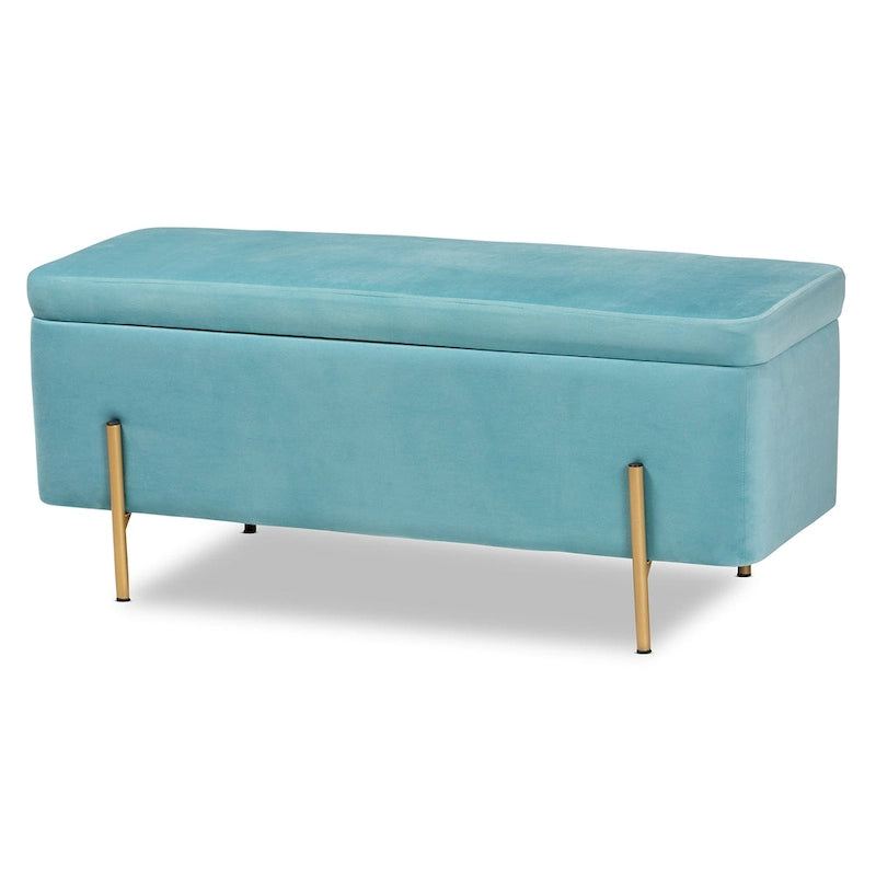 Ławka do przechowywania Rockwell Contemporary Glam&Luxe z aksamitną tapicerką i metalową podstawą