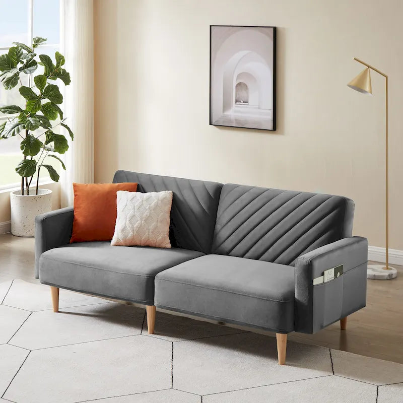 Nowoczesna rozkładana sofa, składany tapczan, oszczędzający miejsce futon do salonu lub pokoju gościnnego