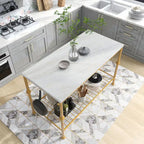 Avya Contemporary White and Gold 58-inch Wide Marble Top Kitchen Island by Furniture of America