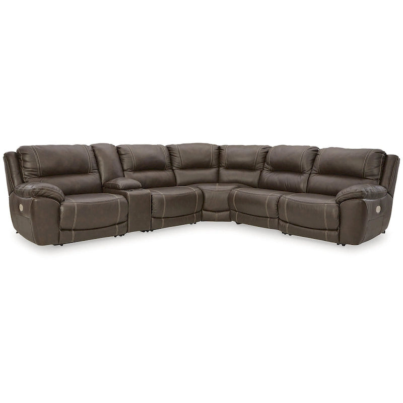 Sześcioelementowy narożnik wypoczynkowy z funkcją elektrycznego rozkładania, tkanina brązowa, 345 cm szer. x 312 cm gł. x 109 cm wys., do salonu