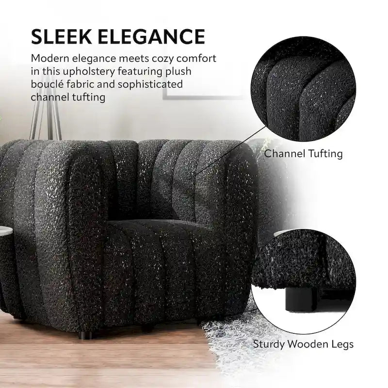Obrotowy fotel akcentujący 360°, tapicerowany materiałem Teddy, elegancki, pikowany fotel do salonu