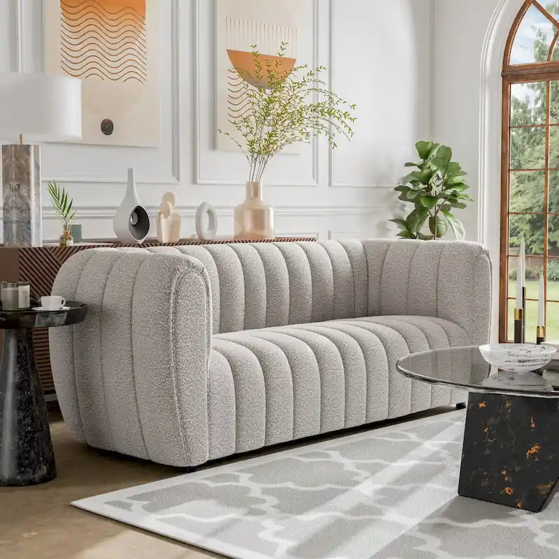 Obrotowy fotel akcentujący 360°, tapicerowany materiałem Teddy, elegancki, pikowany fotel do salonu